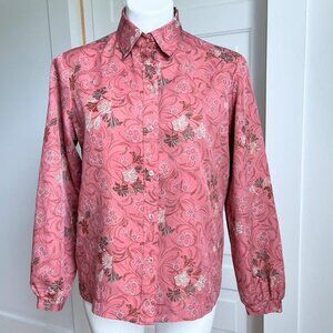 70s pink and floral button up collared shirt
